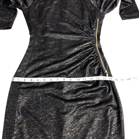 Cache Dress Womens S Black Metallic Gold Sheath Bodycon Lined Zipper Accent Chic - Picture 15 of 16